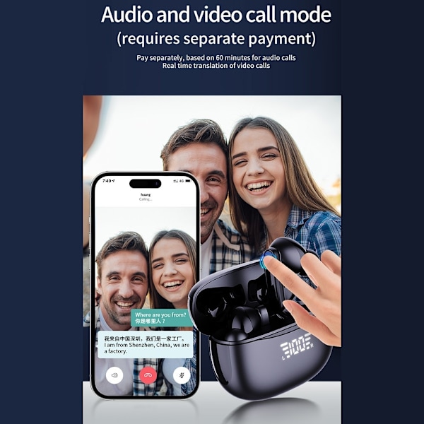 A8 150 Languages ​​Kääntäjä Smart Voice Bluetooth In Ear kuulokkeet Black