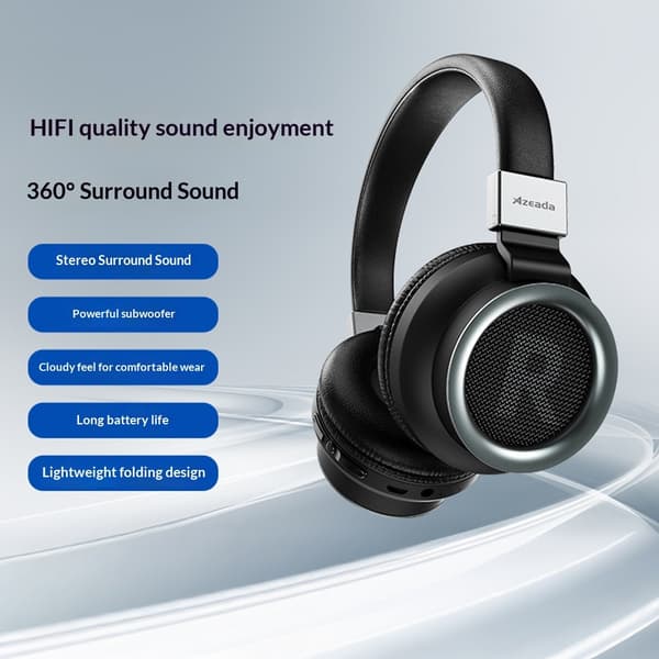 AZEADA Trådløse Hovedtelefoner Over-Ear Bluetooth Kompatibel 5.0 HiFi Headset - Sort Black