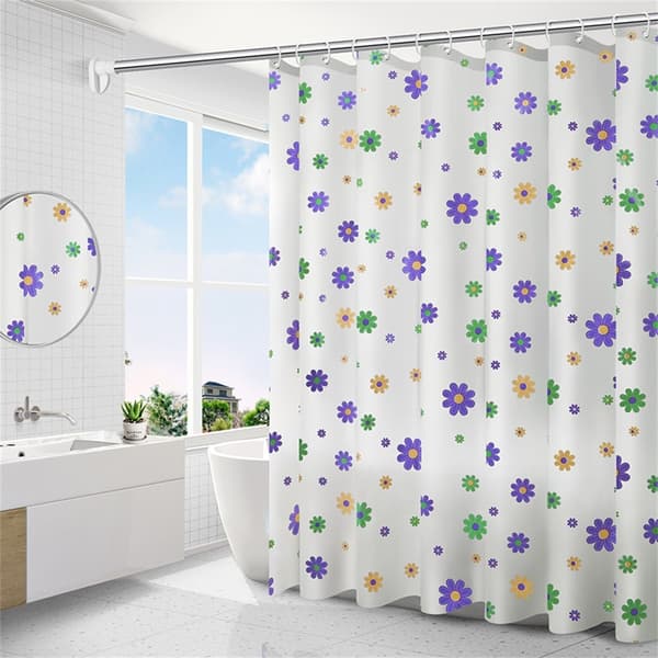 Duschdraperi 180 x 200 cm vattentätt mögelresistent badrumsdraperi – Småblommigt Lila
