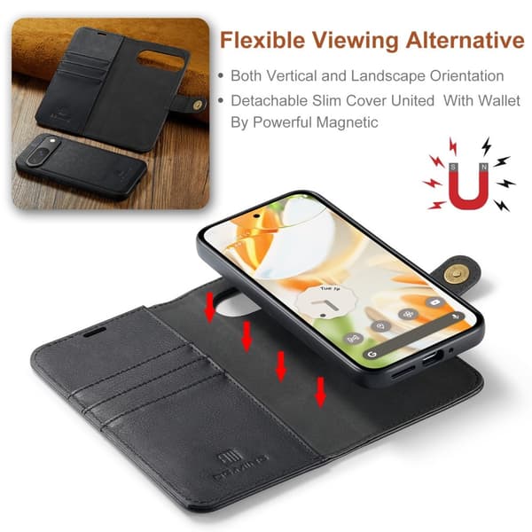 DG.MING Google Pixel 9 / 9 Pro Irrotettava 2 - in - 1 - lompakkokansi Black