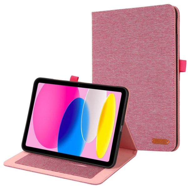 Apple iPad 10.9 2022 Vikbart fodral korthållare Tygtextur - Rosa Rosa