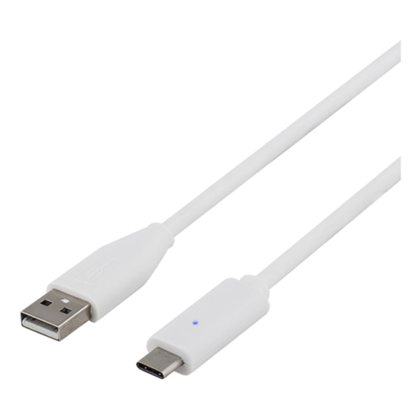 DELTACO USB 2.0 kabel, Typ C - Typ A ha, 2m, vit Vit