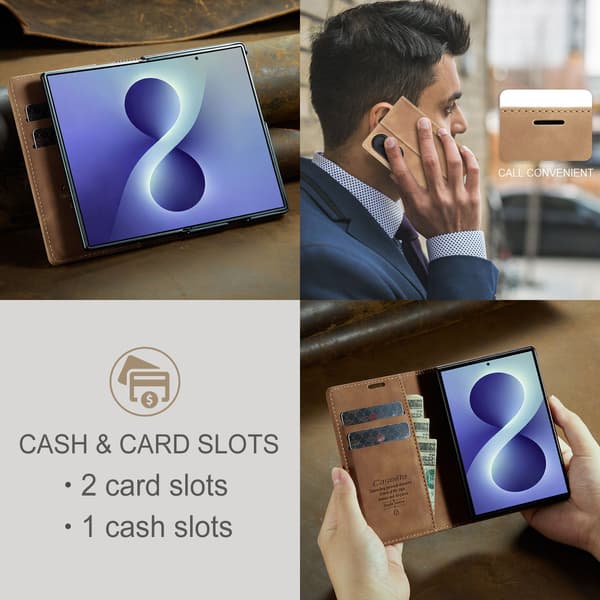 CASEME Telefonplånboksfodral med stöd till Samsung Galaxy Z Fold8 Brun