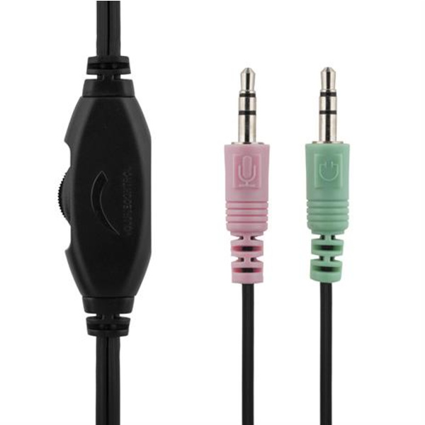 DELTACO headset, sluten, volymkontroll på kabeln, 2x3,5mm, 2m Black