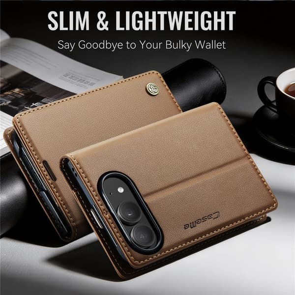 CASEME Telefonpungcover med blank litchi tekstur til iPhone Duo Brown