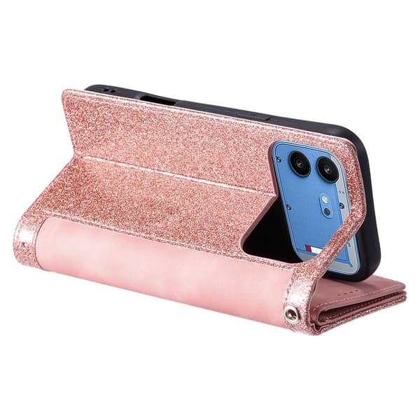 Puhelinkotelo korttipaikoilla ja rannehihnalla Nothing Phone (4b):lle Pink
