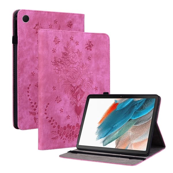 Til Samsung Galaxy Tab A11+ Deksel Med Roseblomst Preging - Rose Dark pink