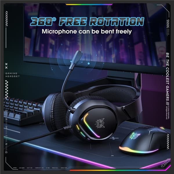ONIKUMA PC Gaming Headset LED Kablede Over-Ear Hodetelefoner med Mikrofon Black