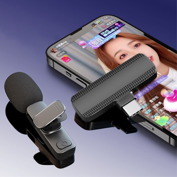 Trådløs Lavalier Lapel Microphone & Receiver til USB-C 2 +1 Black