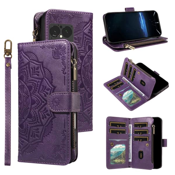 Lommebokdeksel med Mandala-mønster og Håndleddsstropp til Sony Xperia 1 VIII Purple