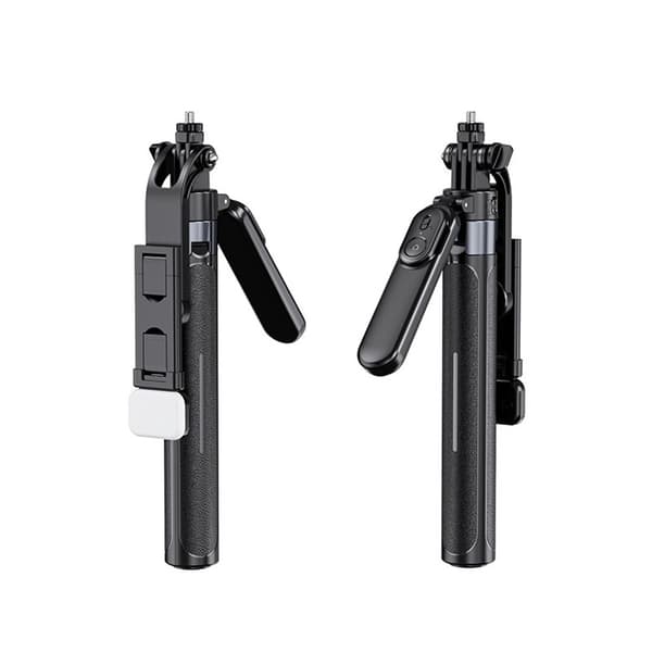 Selfie Pinne Stick X2 Bluetooth Stativ Fjärrkontroll Ljuskälla 1,3 m utdragbar Svart