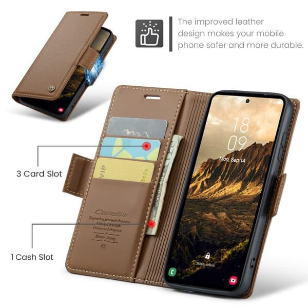 CASEME Retro Lompakkokotelo Samsung Galaxy S25 Brown