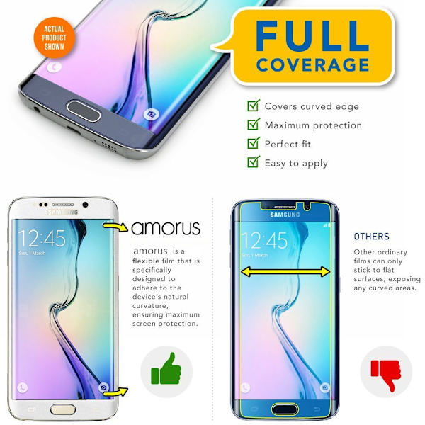 AMORUS Samsung Galaxy S6 Edge Härdat glas - Svart Transparent