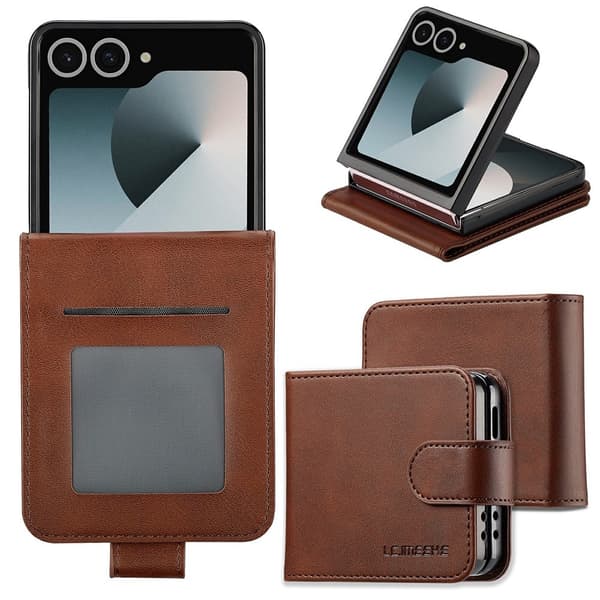 LC.IMEEKE Telefondeksel med kalveskinntekstur til Samsung Galaxy Z Flip8 Brown