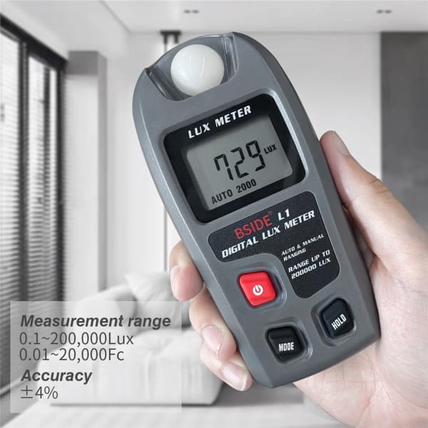 Digitalt luxmeter med LCD-display (0–200.000 lux) – Lysmåler med høj præcision Black