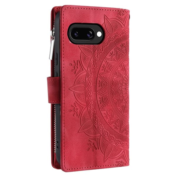Til Google Pixel 10a Lommebokdeksel PU lær Mandala Blomstermønster- Rød Red
