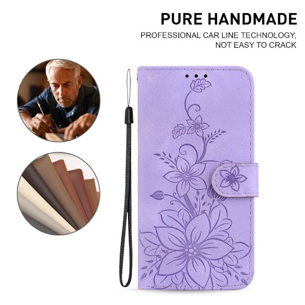 For Xiaomi Redmi 14C 4G Case Lily Flower Imprint Phone Cover with Stand Purple