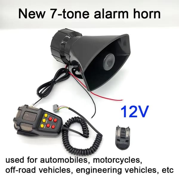 Elektronisk 12 V-sirene for bil med 7 lydmoduser, 110 dB og mikrofon for PA-anlegg Black one size