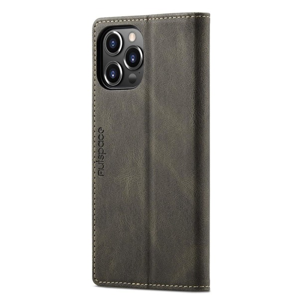 AUTSPACE A01 Retro Wallet Case for iPhone 13 Pro - Coffee Brown