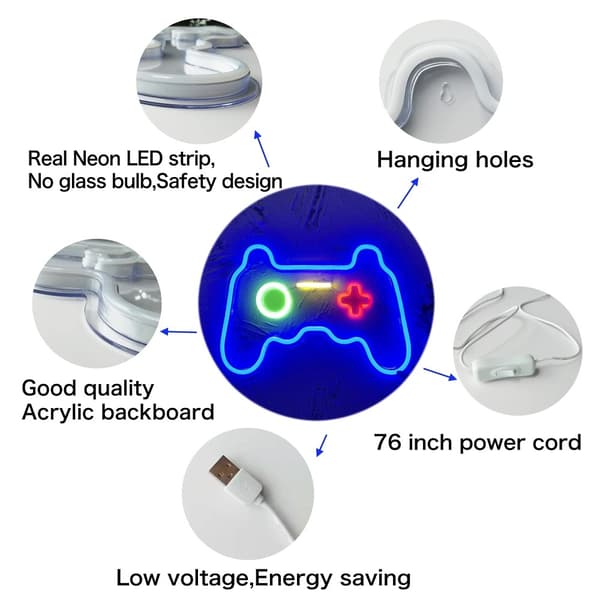 41x28cm Gamepad Design Gaming Neon Light Spillrom Veggdekorasjon LED-lampe White