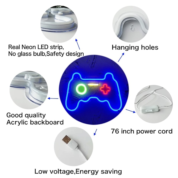 41x28cm Gamepad Design Gaming Neonlys Spillerum Vægdekoration LED Lampe White