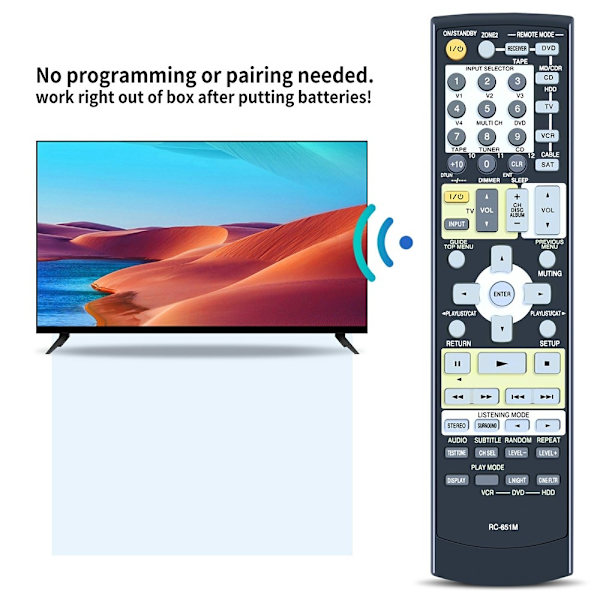 Fjernkontroll Utskiftning for RC-651M for Onkyo AV-receiver Black