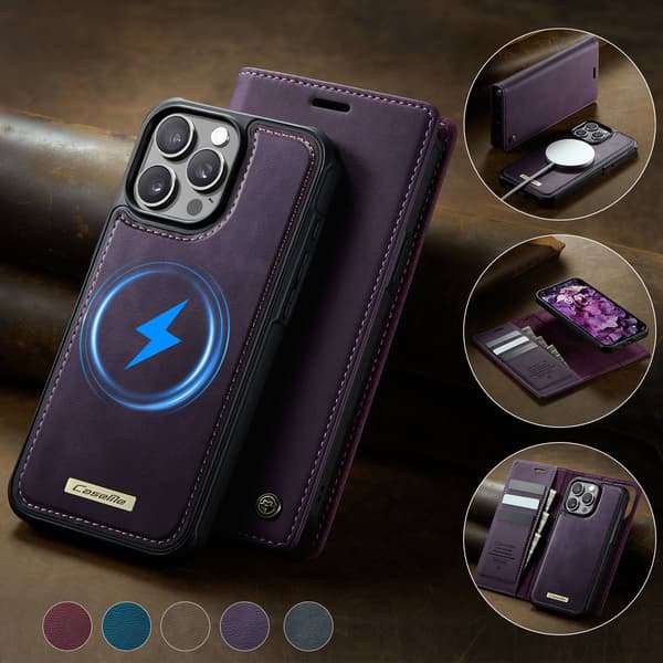 CASEME Til iPhone 15 Pro Lommebokdeksel Magnetisk Avtakbar RFID Beskyttelse Purple