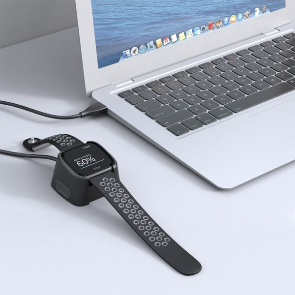 USB-ladekabelholderstation til Fitbit Versa Smart Watch Black