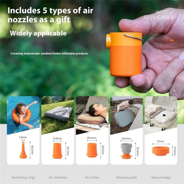 Elektrisk Luftpump Pump Magnetisk Camping Lampa Simring Inflator Luftmadrass Orange one size
