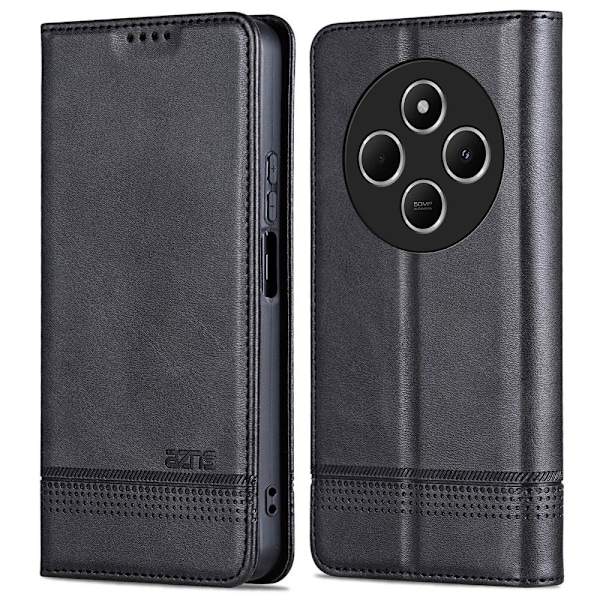AZNS Etui til Xiaomi Redmi 14C 4G - Sort med Koskindstekstur i PU-læder Black