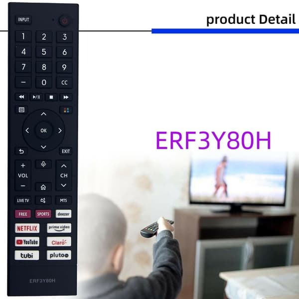 Fjernkontroll erstatning ERF3Y80H for Hisense TV (støtter ikke talefunksjon) Black