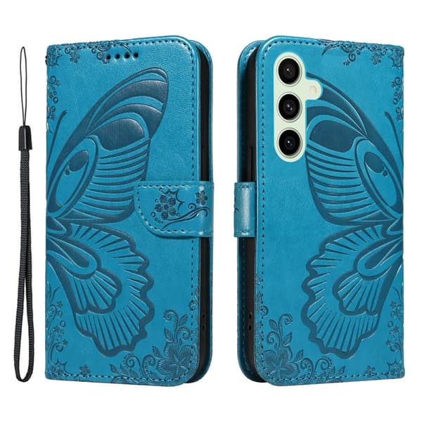 Til Samsung Galaxy S24 FE Etui Stand Tegnebog Etui Sommerfuglemønster Blue