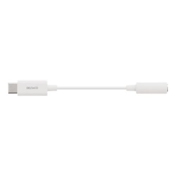 DELTACO USB-C to 3.5 mm adapter, stereo, active, 11 cm, white White