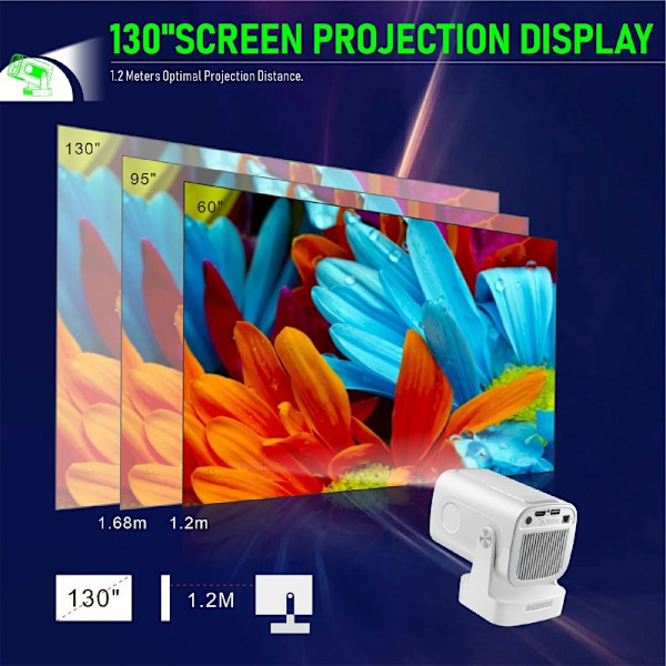 HY260 Pro -projektori 1 Gt + 8 Gt Android 11.0 WiFi6 BT5.4 Kotiteatteri 200 ANSI Lumenia White