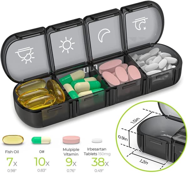 7 - dagars Bärbar 28 Fack Daglig Pill Box Medicin Organizer Svart