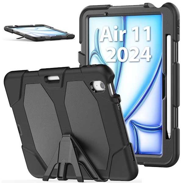 Til iPad Air 11 (2024) Cover med Skærmbeskytter og Stativ PC+Silikone - Sort Black