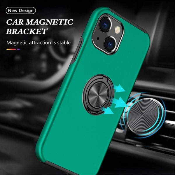 iPhone 14 Finger Ring Kickstand Hybrid Case - Green Green