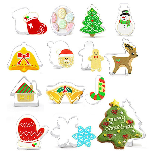 14PCS/Set Stainless Steel Cookie Xmas Holidays Cookies Molds Tool Silver