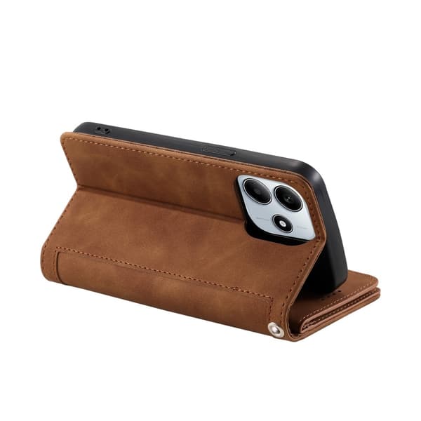 Til Xiaomi Redmi Note 14 4G Etui med Lynlåslomme og 9 Kortlommer Brown
