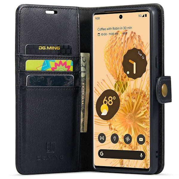 DG.MING Google Pixel 7 Prolle irrotettava 2-in-1-lompakkokansi Black