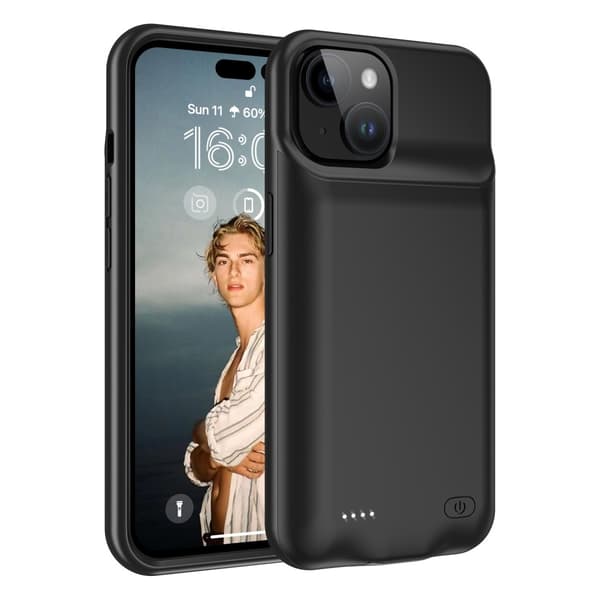 Laderetui for iPhone 15 Plus med 8500 mAh batteri Black
