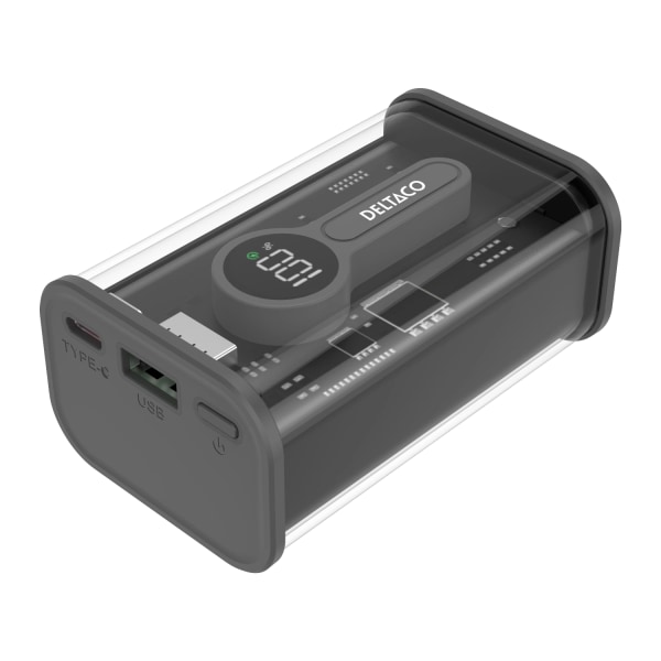 Deltaco Transparent Powerbank med hurtig lading 10 000 mAh Black