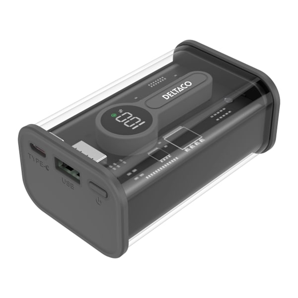 Deltaco Transparent virtapankki pikalatauksella 10 000 mAh Black