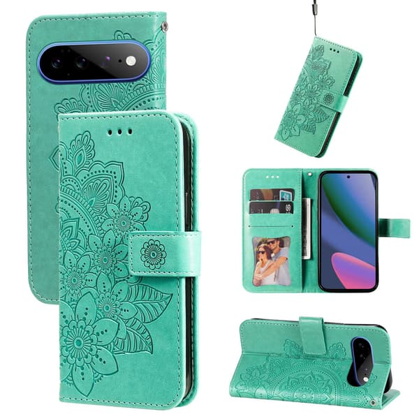 Blomstret Pungcover med Stander til Google Pixel 11 Pro XL Green