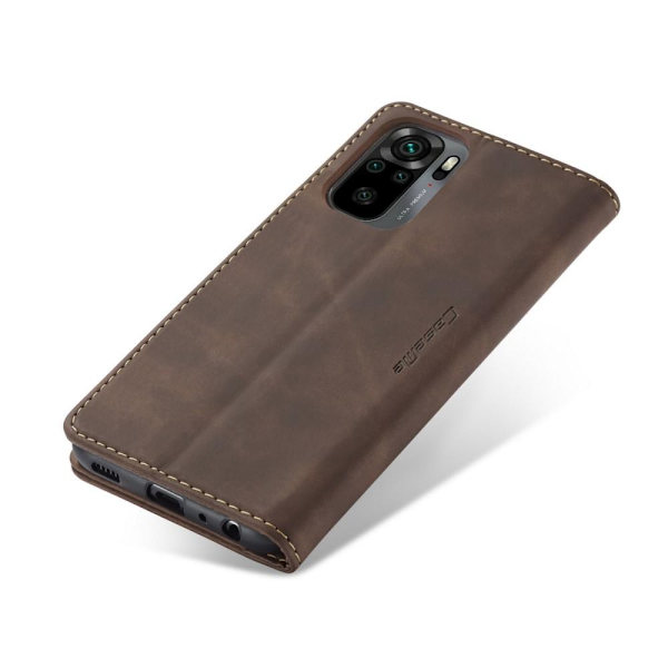 CASEME Retro Lommebok Etui for Xiaomi Redmi Note 10 4G/Note 10S - Kaffe Brown
