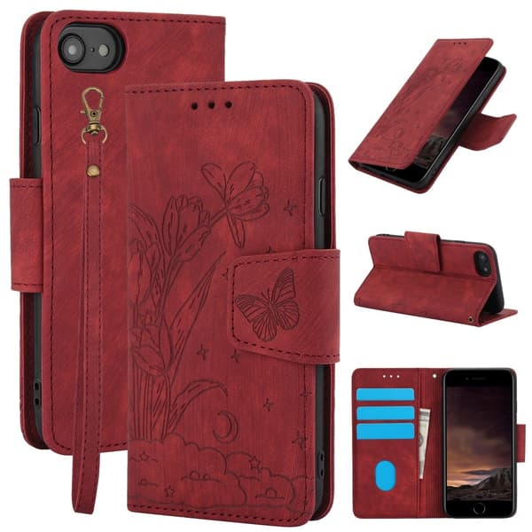 Til iPhone 17e / 16e Etui Sommerfugl Blomst Ridsefast Telefoncover Red