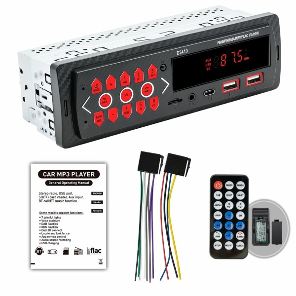 Auto Bluetooth MP3-soitin Autostereo TF Card U-Disk FM-radio Black