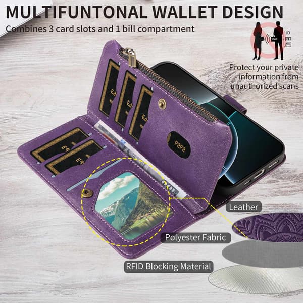 Mandala-präglat Plånboksfodral med Handledsrem till Sony Xperia 1 VIII Lila