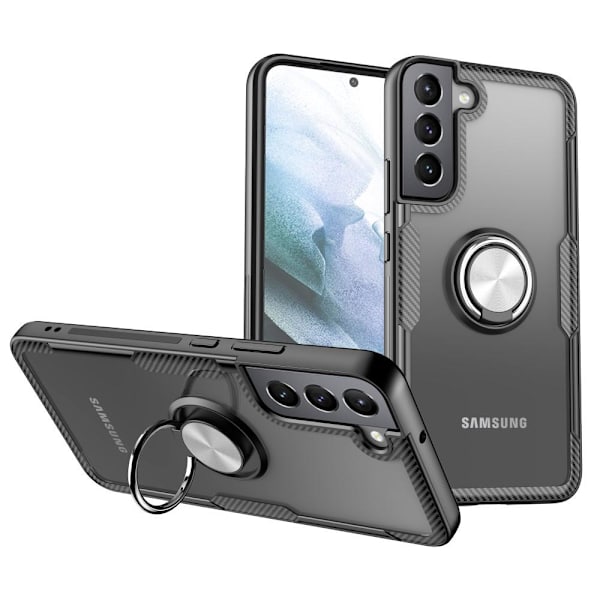 Samsung Galaxy S22+ Finger Ring Kickstand Hybrid Case - Black/Silver Silver