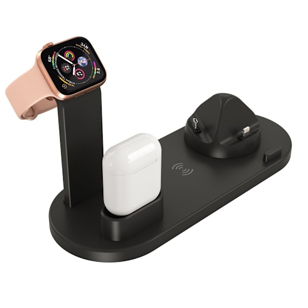 Ladestasjon Lightning Micro Usb C QI Roterbar Black